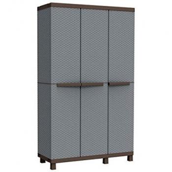 Armario grande de resina Terry con 3 puertas y 2 compartimentos, efecto rattan, dimensiones 102x39x170 cm