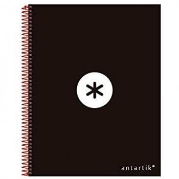 Cuaderno espiral liderpapel A4 micro antartik tapa forrada 120h 100gr horizontal 5 bandas 4 taladros color negro.