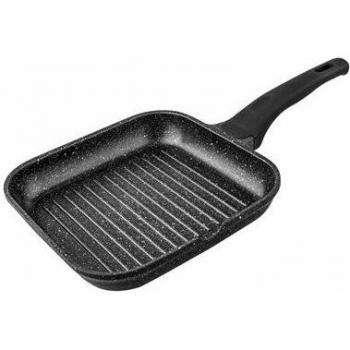 Asador de Aluminio Fundido con Mango Fijo y Superficie Rayada 20 cm - Compatible con Vitrocerámica, Gas, Eléctrica e Inducción - Cocina Sin Pegar Sin Aceite