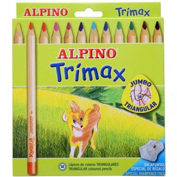 Alpino Trimax Lápices de Colores Triangulares con Mina Resistente 5,4mm - Estuche de 12 Unidades para Material Escolar