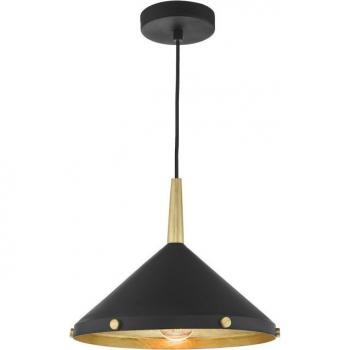 Lámpara colgante Edena Negro mate y pan de oro, 1 bombilla E27, diámetro 24cm
