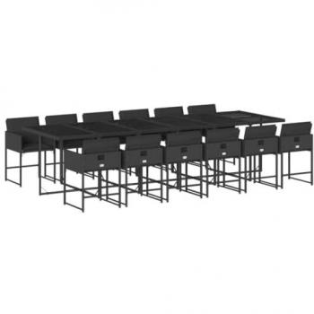Set comedor de jardín con cojines 13 pzas ratán sintético negro