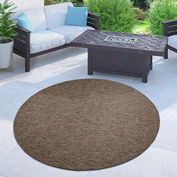 Alfombra Exterior Redonda Jaspeada Monocolor Taupe 80 cm para Balcón y Cocina