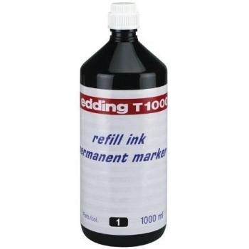 Marcador permanente de tinta de recambio edding T 1000 - negro - 1000 ml - con sistema dispensador de gotas, para rellenar rápidamente casi todos los marcadores permanentes edding