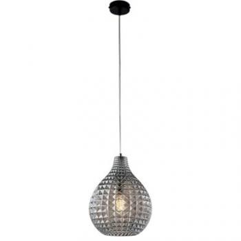 Lámpara de Suspensión 1 Luz Diamante Hierro Negro y Vidrio Espejo Gris