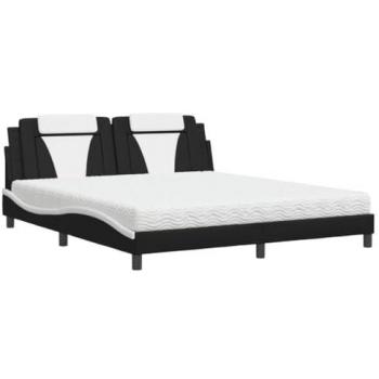 Cama con colchón de cuero sintético negro y blanco 180x200 cm