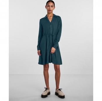 Pieces - Vestido midi camisero de manga larga con manga larga, diseño camisero, longitud midi