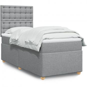 Cama box spring con colchón de muelles en tela gris claro 90x190 cm