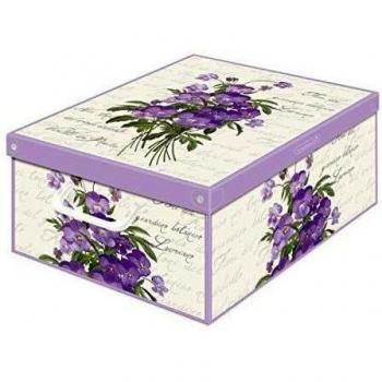 Kanguru Caja de Almacenamiento en cartòn Lavatelli, VIOLETAS con Tapa perfumada, facil Montaje, Resistente, 39x50x24cm, Grande