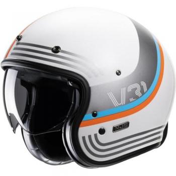 Casco HJC V31 Byron Retro Jet Ligero y Resistente Blanco Azul Naranja
