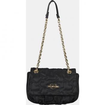 Bolso Love Moschino Puffy Heart - Negro con solapa y asas de cadena