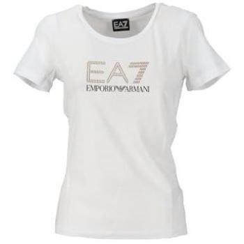 Camiseta EA7 Evolution Big Logo Blanca para Mujer, Manga Corta, Algodón, Talla S