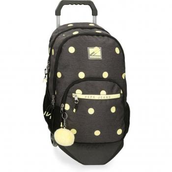 Mochila escolar para niña Pepe Jeans Leire con carro doble compartimento y diseño en color negro