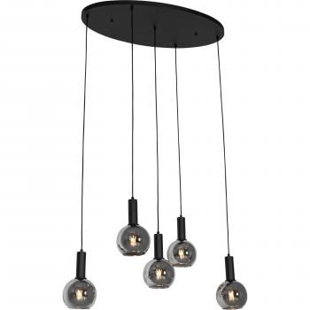 Lámpara colgante Art Déco negra con cristal ahumado ovalada de 5 luces - Josje