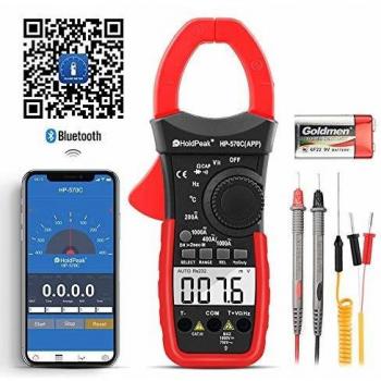 HoldPeak Pinza Amperimétrica HP-570C-APP, Multímetro de 4000 Rango Automático, Voltaje,Corriente,Resistencia,Capacitancia,Temperatura,Prueba de Diodo para la Industria o el Hogar