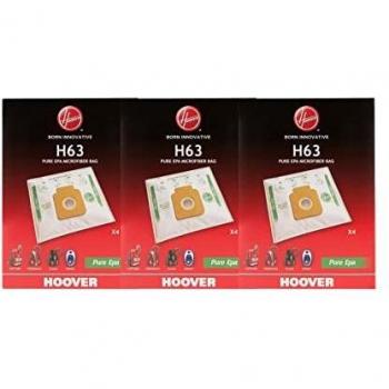 Juego de 3 paquetes de 4 bolsas de microfibra H63 para aspiradoras Hoover - Compatibles con modelos HE1, Brave, Capture, Flash, Freespace y Sprint