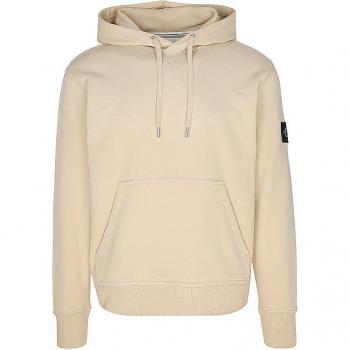 Calvin Klein Logo Patch Hoodie - Beige, Brushed Cotton, Central Pocket, Male, Size: S