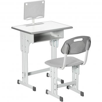 Homcom Juego de Escritorio y Silla Infantil +6 Años Altura Ajustable con 1 Cajón y Estante para Libros 60x45x90-102 cm Gris