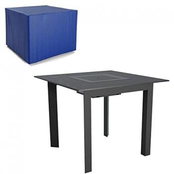 Mesa de jardín PLAY4FUN con funda para 4 personas, 90 x 90 x 75 cm, efecto mármol negro