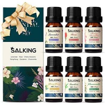 SALKING Aceites Esenciales Naturales para Humidificador,6 x 10 ml Flores Aceites Esenciales Aromaterapia 100% Puro Natural-Lavanda,Rosa, Flor de cerezo, Ylang Ylang, Gardenia, Manzanilla