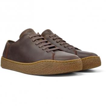 Zapatillas de piel de hombre Peu Terreno lisas con cordones Camper, color marrón puro, talla 45