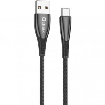 Cable Qcharx Berlin USB a Tipo C 3A - 1 m - Zinc Negro Cordón Grueso Tacto Suave