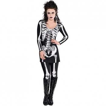 amscan- Disfraz de Esqueleto de Huesos Desnudos para Adultos, Talla 14-16, 1 Unidad, Color Negro, UK-L-14-16