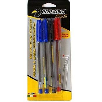 Corvina Arrow - Blister 4 boligrafos, color azul, bleu, negro, rojo