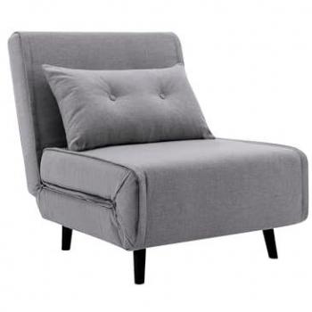 Sofá Cama Pegaso 3 en 1, sofá plegable tipo futón tapizado en tela color gris con cojín incluido, dimensiones 100x91x75 cm, patas de madera estilo nórdico