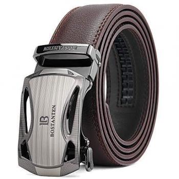 BOSTANTEN Men's Leather Ratchet Dress Belt with Automatic Sliding Buckle Belts Coffee
