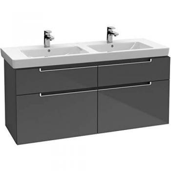 Mueble de Baño Doble Vaso Subway 2.0 XXL Villeroy & Boch, 128,7 x 59 x 44,9 cm, Blanco Brillante con Tiradores Cromados