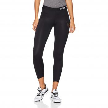 Nike W NP Crop Tght 7/8 Mtlc Grx, Mallas de Entrenamiento para Mujer, Negro Black/Metallic Gold 010, 36