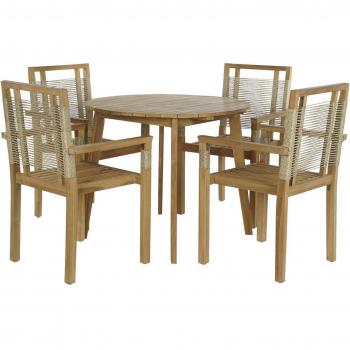 Conjunto de Mesa con 4 Sillas DKD Home Decor 100 x 100 x 76 cm Corda Teca