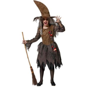 Disfraz de bruja infantil de 3 a 4 años para Halloween 71392 ATOSA, incluye vestido negro con detalles morados, capa, sombrero puntiagudo y es ideal para fiestas de Halloween