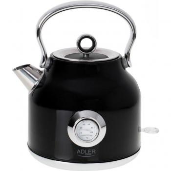 Hervidor eléctrico Adler AD 1346B con termómetro, 2200 W, 1.7 L, acero inoxidable, base rotativa 360°, negro