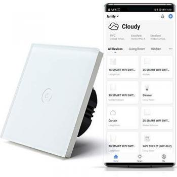 Bseed interruptor de pared wifiinterruptor inteligente 1 gang 2 vias con pantalla tactil blancocompatible con alexa google home control de app y funcion de temporizadorzse necesita neutroz