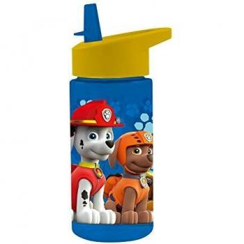 POS 28230088 - Botella con diseño de la Patrulla Canina, transparente con pajita abatible, sin BPA, capacidad aprox. 450 ml, ideal para la escuela, el deporte y el ocio