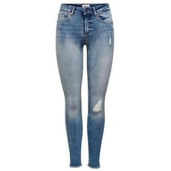 Only Blush Life Women's Light Blue Skinny Ankle Jeans with Destroyed Effect