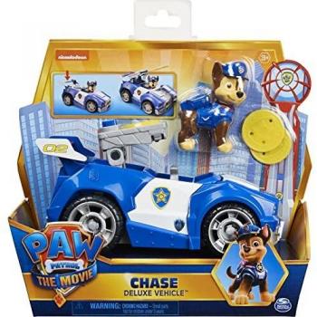 PATRULLA CANINA - COCHE CHASE PATRULLA CANINA LA PELÍCULA - Coche Policía Transformable Deluxe de la Película Patrulla Canina de Chase, 1 figura y 2 proyectiles - 6060434 - Juguetes Niños 3 Años +