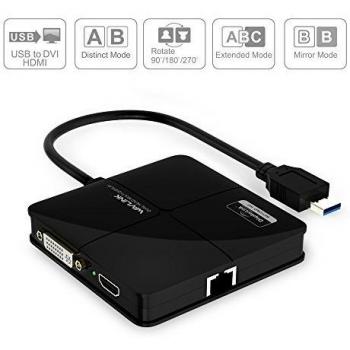 wavlink USB 3.0 a DVI/VGA/HDMI Adaptador de gráficos, con puerto gigabit ethernet, DisplayPort, HDMI hasta 2560 x 1440 DVI/VGA a 2048 x 1152/1920 x 1200 soporta windows Mac OS X