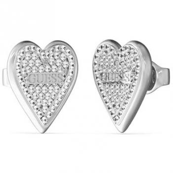 Pendientes Guess JUBE03251JWRHT-U Love Me Tender, pendientes de corazón con circonitas, fabricados en acero, color plateado