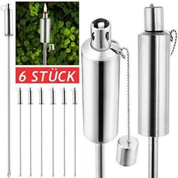 Set de 6 antorchas de jardín de acero inoxidable de 115 cm con capacidad para aceite de 330 ml