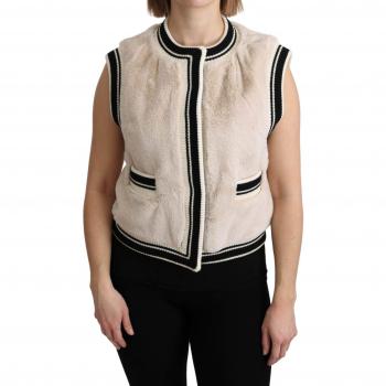 Dolce & Gabbana Beige Fur Sleeveless Vest Polyester Top - IT40|S