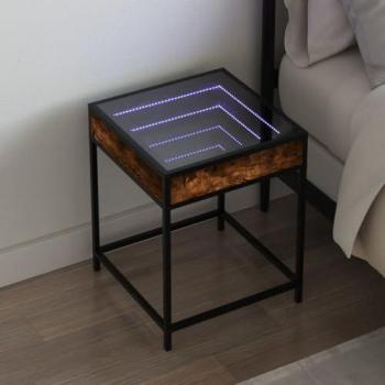 Mesita de noche con Infinity LED roble ahumado 40x40x51 cm