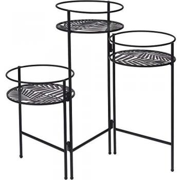 Soporte 3 macetas de metal negro, 66x22x49 cm, elegante diseño de 3 niveles perfecto para el hogar