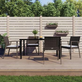 5-Piece Garden Dining Set with Cushions in Poly Rattan and Steel