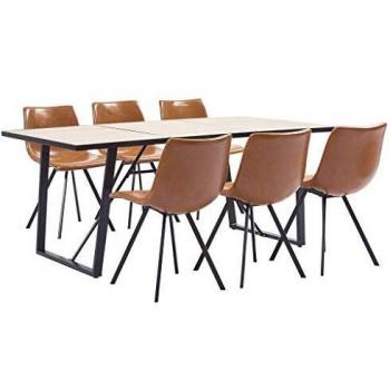 vidaXL Juego Comedor 7 Piezas de Cuero Sintético Mobiliario Decoración Interior Casa Hogar Robusto Duradero Resistente Funcional Práctico Útil Coñac