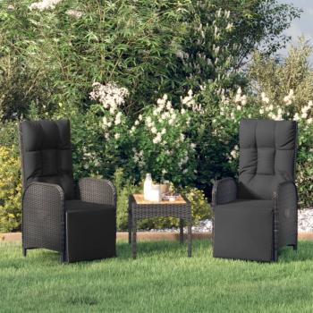 Black Poly Rattan Garden Reclining Chairs Set with Table - 2 Pieces