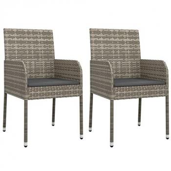 Sillas de jardín con almohadas 2 PC en Polyrattan gris