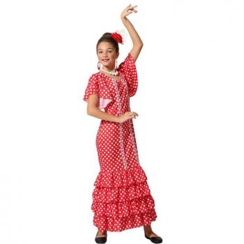 Disfraz de Flamenca Rojo con puntos pequeños para niña